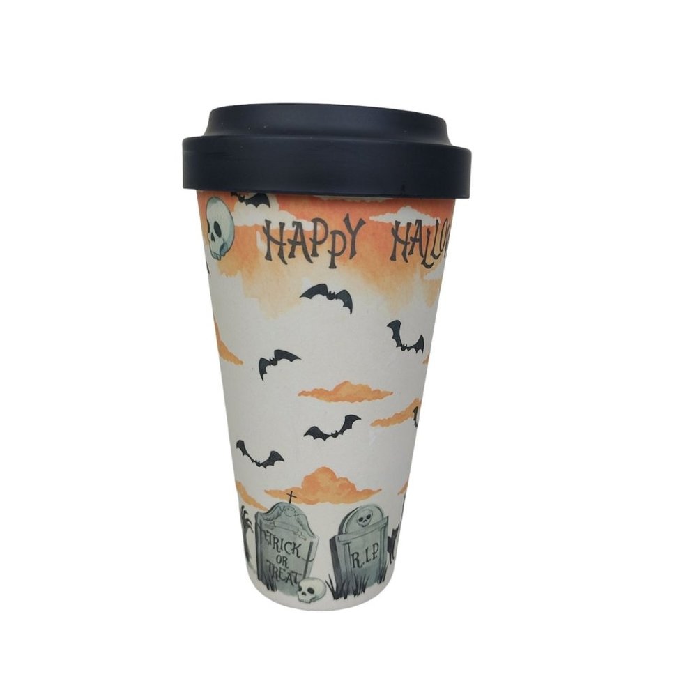 Cambridge Bamboo Sippy Mug Happy Halloween Skulls, Bats, Tombstones